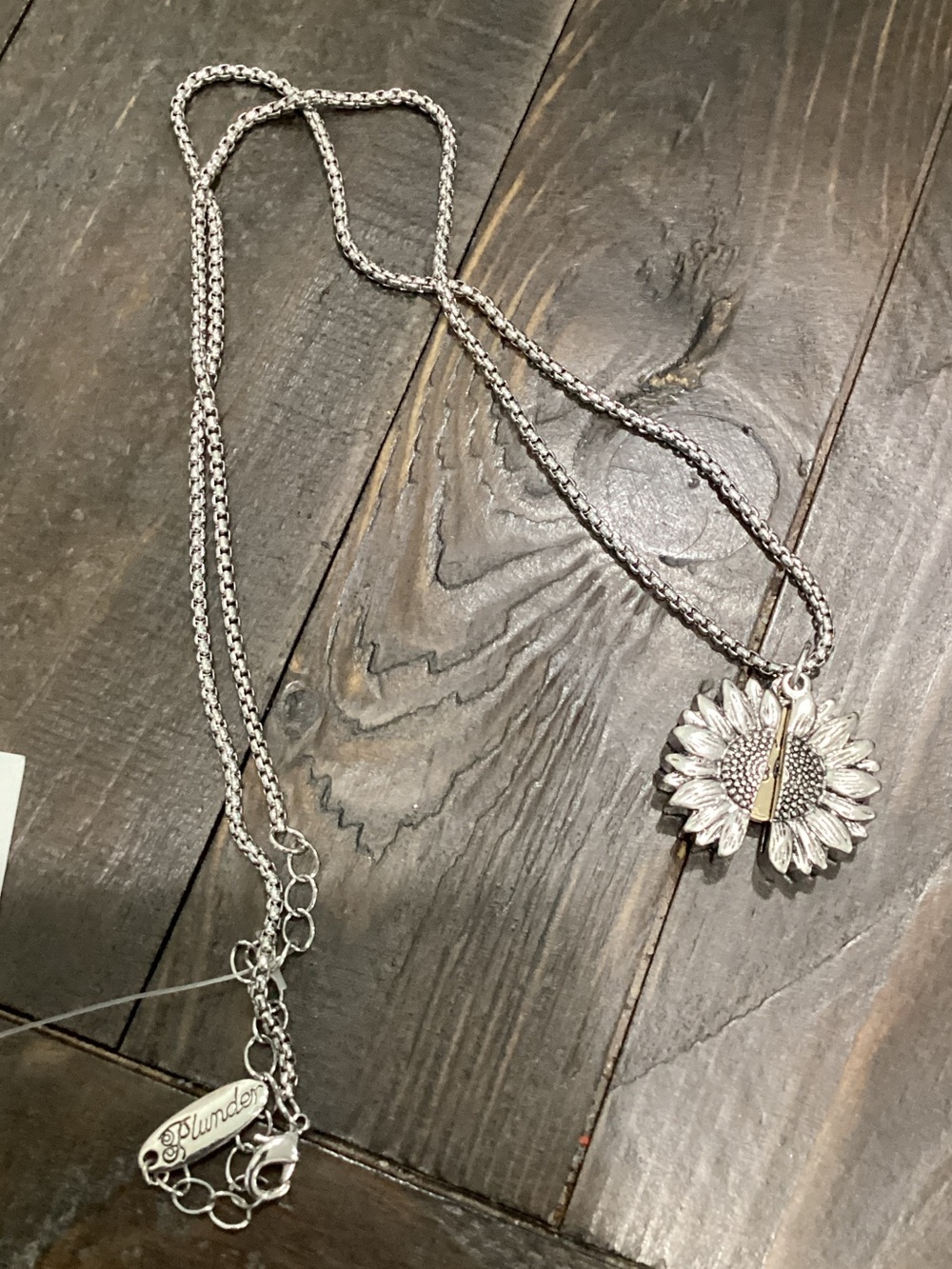 Plunder Silver Sunflower Pendant Necklace‎ with Gold-tone Seed Detail